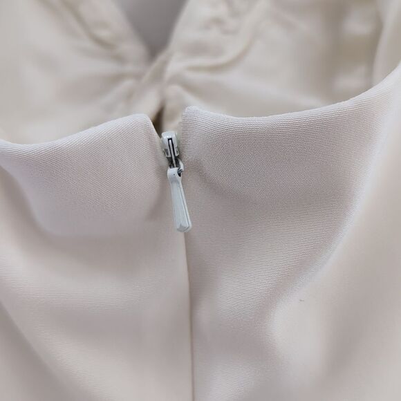 Cache 90s Ivory Mini Halter Cocktail Dress Plunge Gold Beaded Neckline Sz 6 - Picture 12 of 16